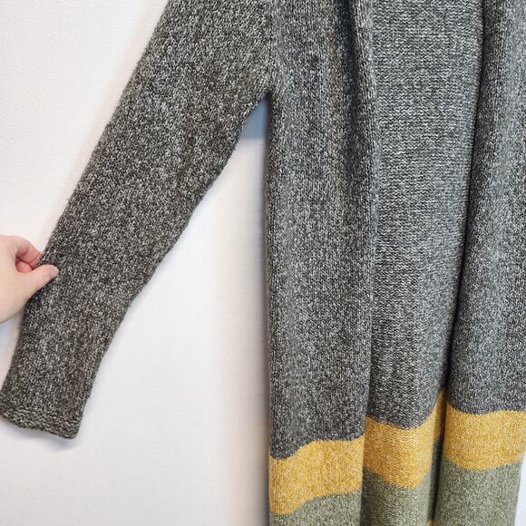Hem & Thread Long Cardigan Size M Hooded Gray Stripe Open Front Soft Boho - Picture 10 of 14